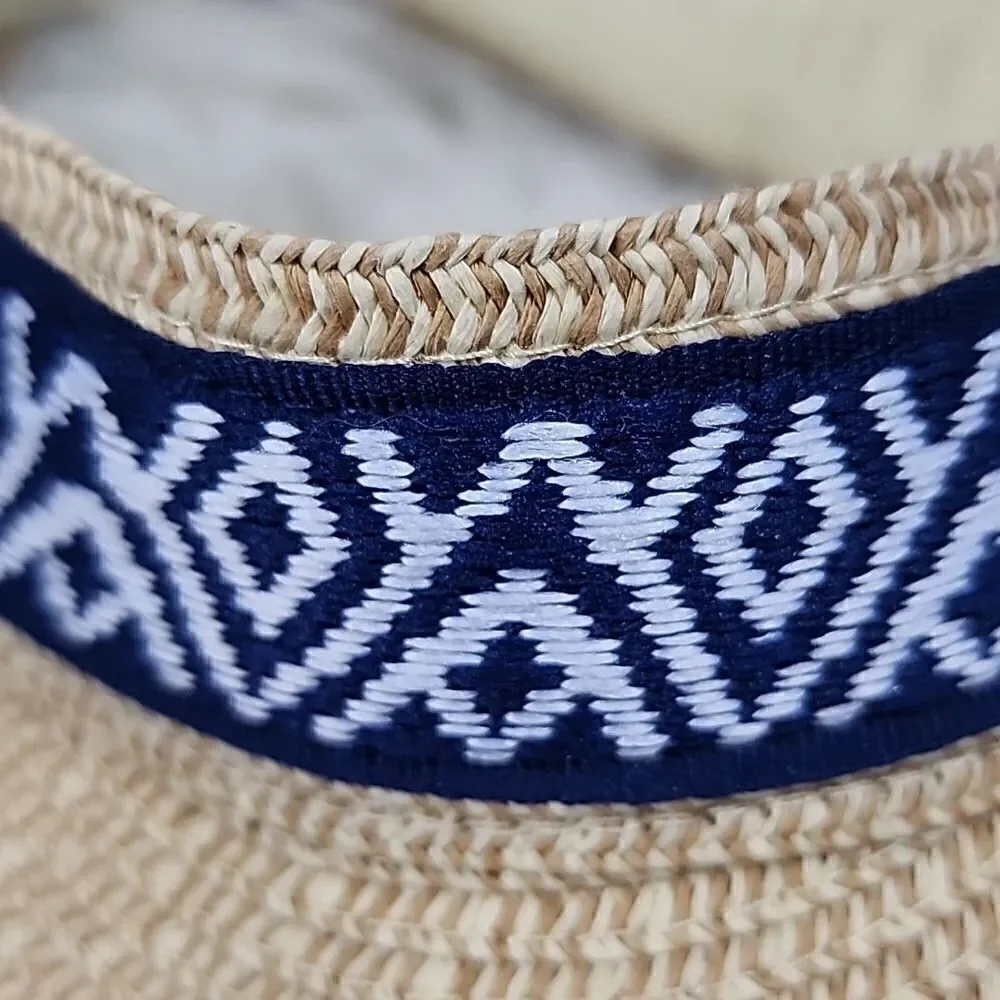 NWT Sea Grass Straw Visor with Navy and White Ribbon